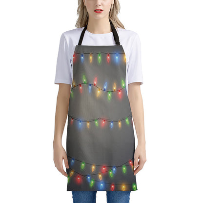 Colorful Christmas String Lights Print Apron