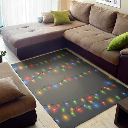Colorful Christmas String Lights Print Area Rug