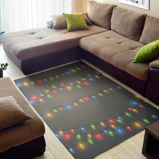 Colorful Christmas String Lights Print Area Rug