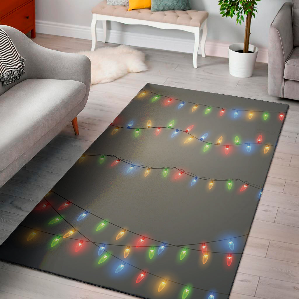 Colorful Christmas String Lights Print Area Rug