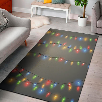 Colorful Christmas String Lights Print Area Rug