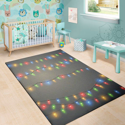 Colorful Christmas String Lights Print Area Rug