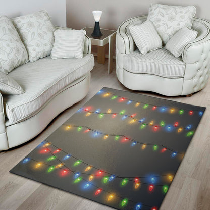 Colorful Christmas String Lights Print Area Rug