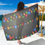 Colorful Christmas String Lights Print Beach Sarong Wrap