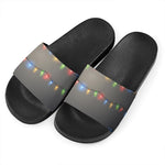 Colorful Christmas String Lights Print Black Slide Sandals
