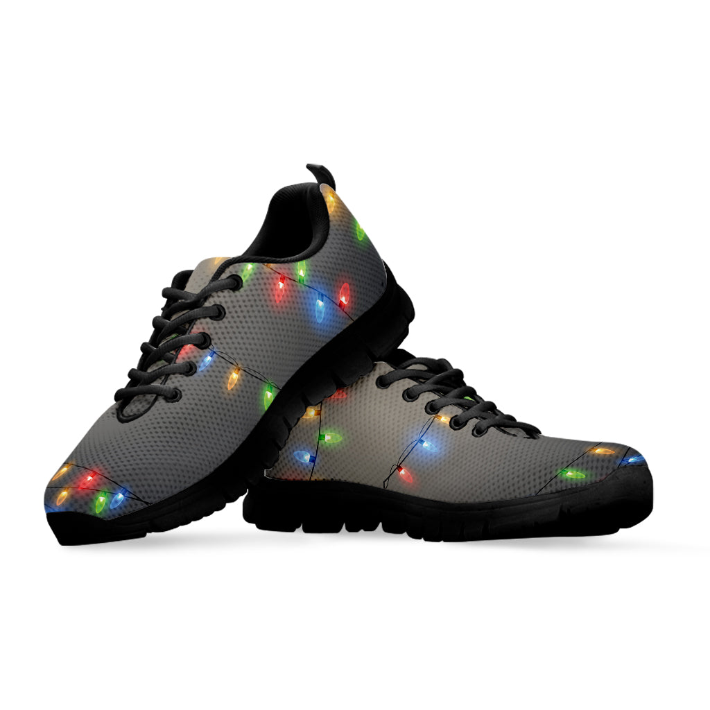 Colorful Christmas String Lights Print Black Sneakers