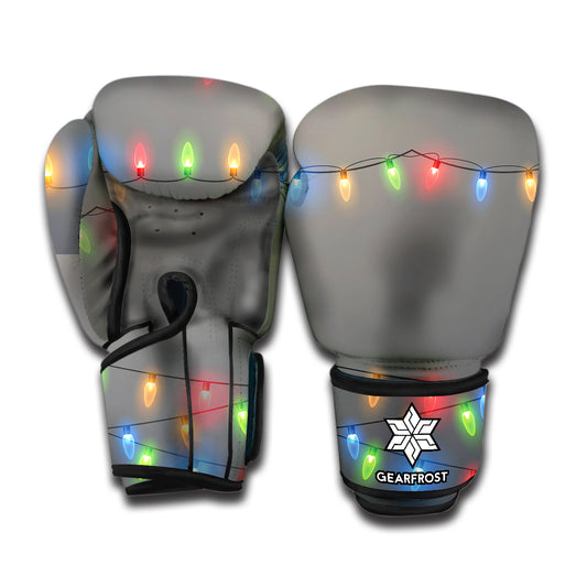Colorful Christmas String Lights Print Boxing Gloves