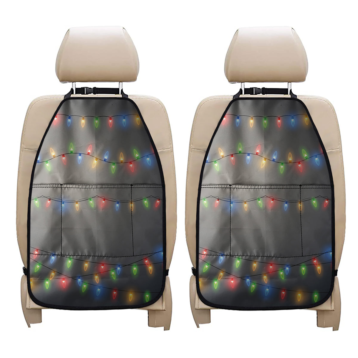 Colorful Christmas String Lights Print Car Seat Organizers