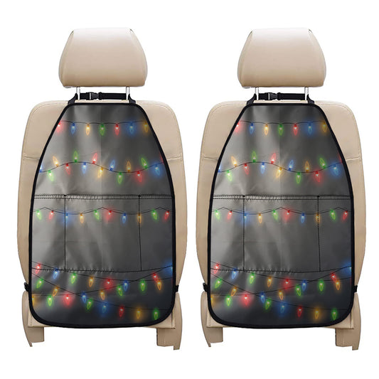 Colorful Christmas String Lights Print Car Seat Organizers