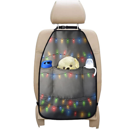 Colorful Christmas String Lights Print Car Seat Organizers