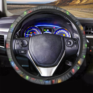 Colorful Christmas String Lights Print Car Steering Wheel Cover