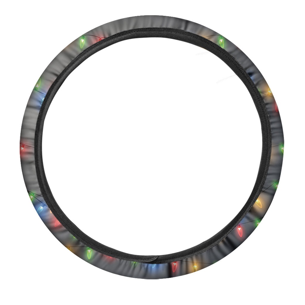 Colorful Christmas String Lights Print Car Steering Wheel Cover