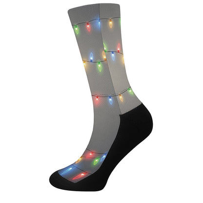 Colorful Christmas String Lights Print Crew Socks