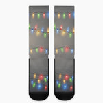 Colorful Christmas String Lights Print Crew Socks