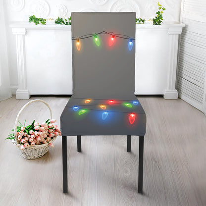 Colorful Christmas String Lights Print Dining Chair Slipcover