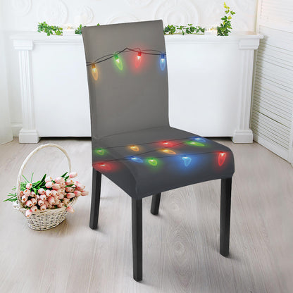Colorful Christmas String Lights Print Dining Chair Slipcover