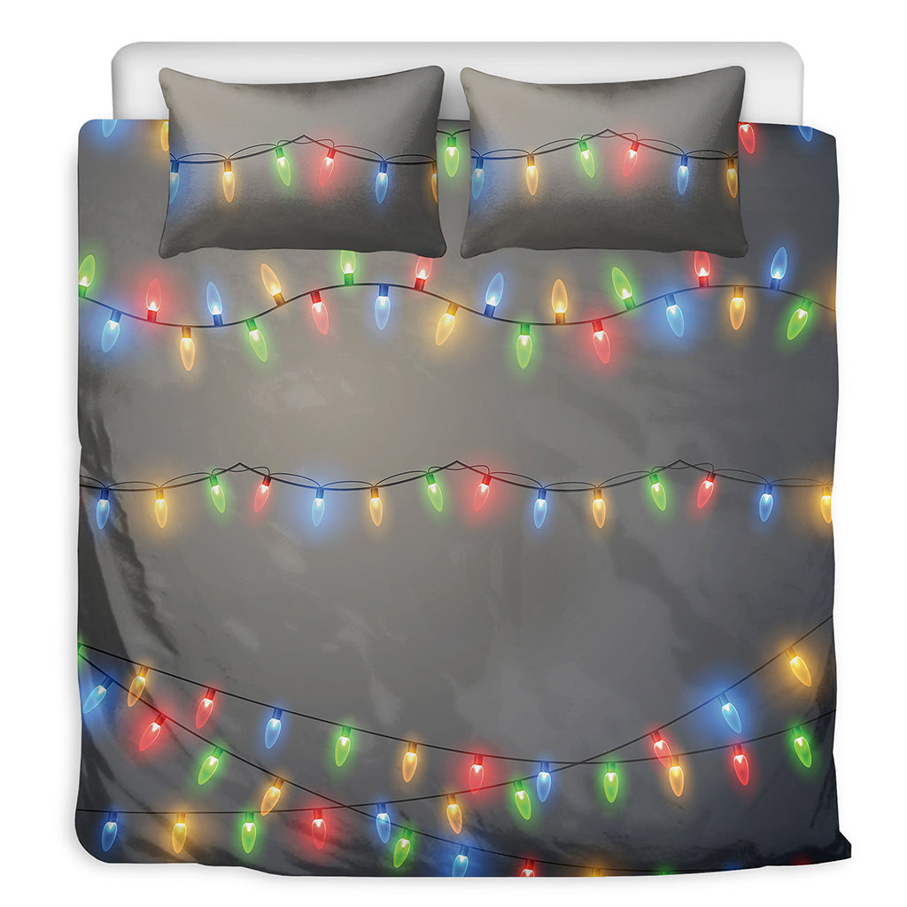 Colorful Christmas String Lights Print Duvet Cover Bedding Set