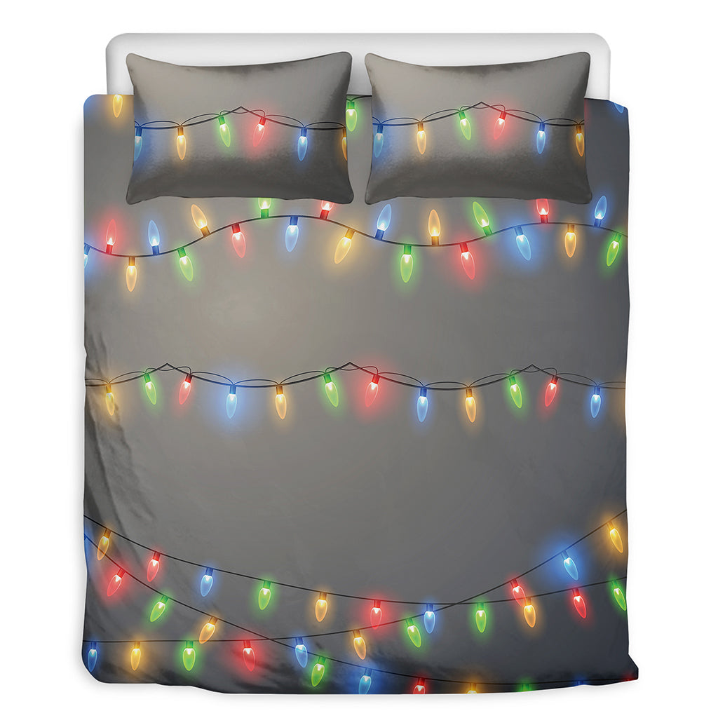 Colorful Christmas String Lights Print Duvet Cover Bedding Set