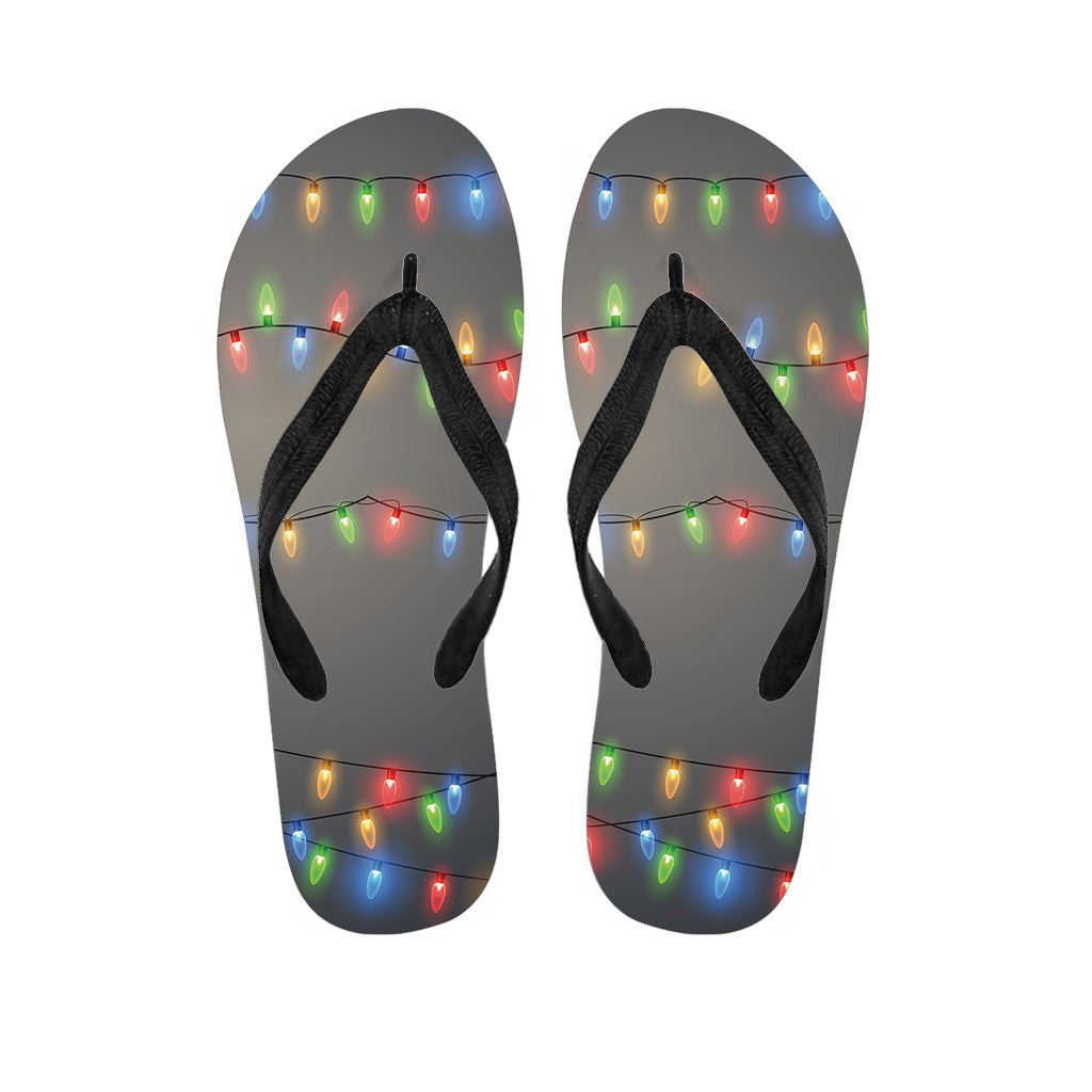 Colorful Christmas String Lights Print Flip Flops
