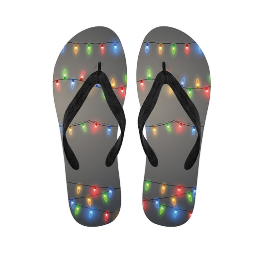 Colorful Christmas String Lights Print Flip Flops