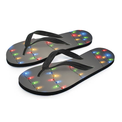 Colorful Christmas String Lights Print Flip Flops