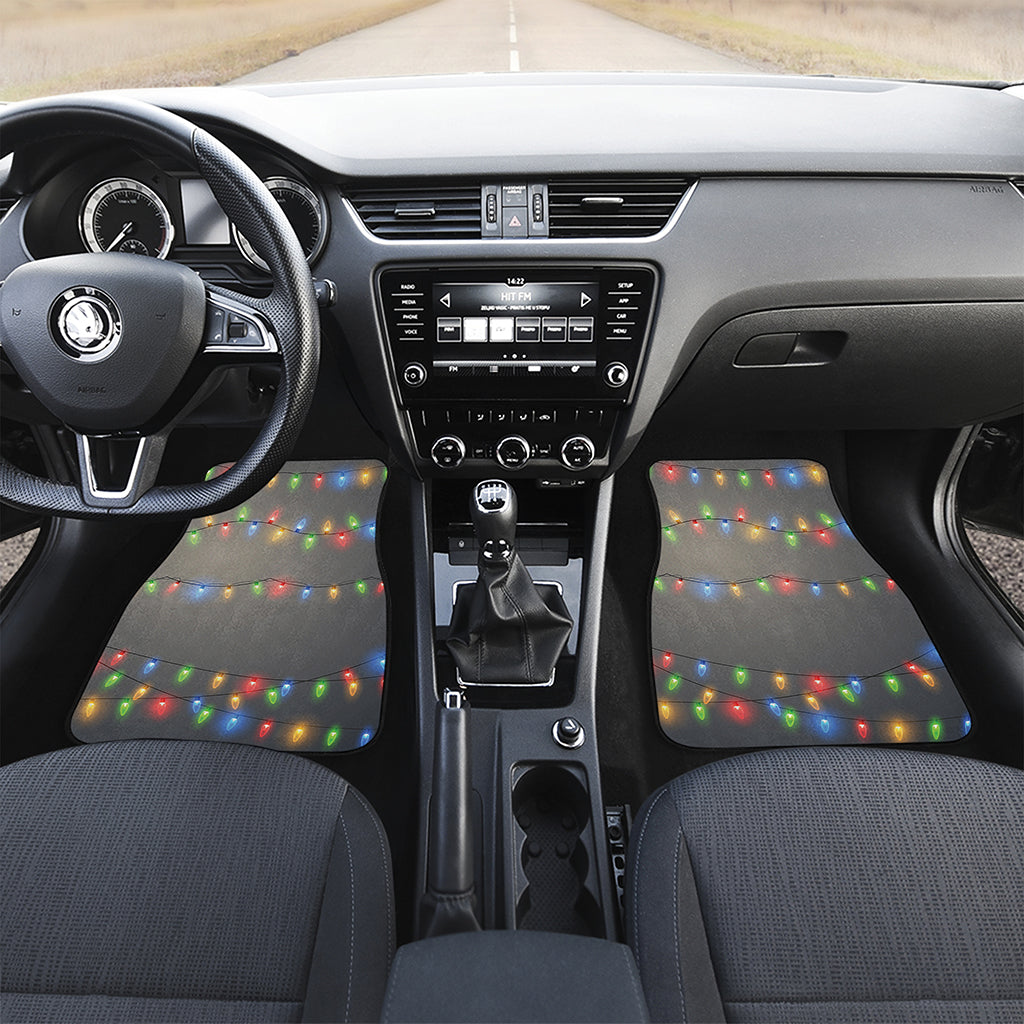 Colorful Christmas String Lights Print Front and Back Car Floor Mats