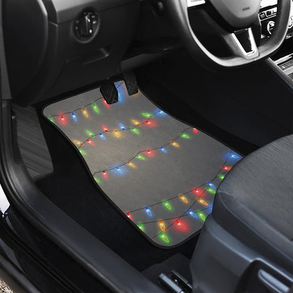Colorful Christmas String Lights Print Front and Back Car Floor Mats