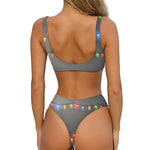 Colorful Christmas String Lights Print Front Bow Tie Bikini