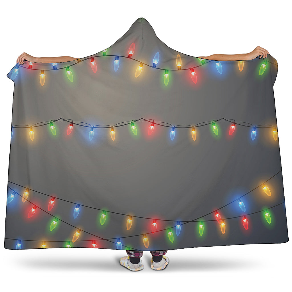 Colorful Christmas String Lights Print Hooded Blanket