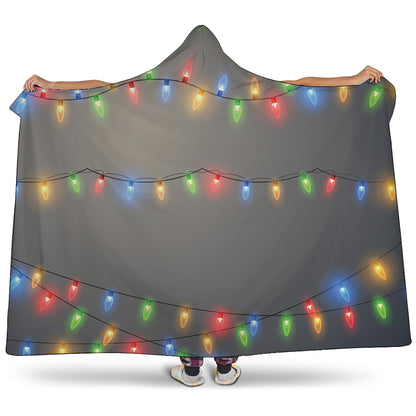 Colorful Christmas String Lights Print Hooded Blanket