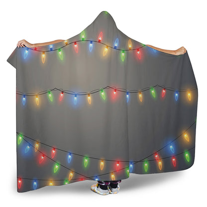 Colorful Christmas String Lights Print Hooded Blanket