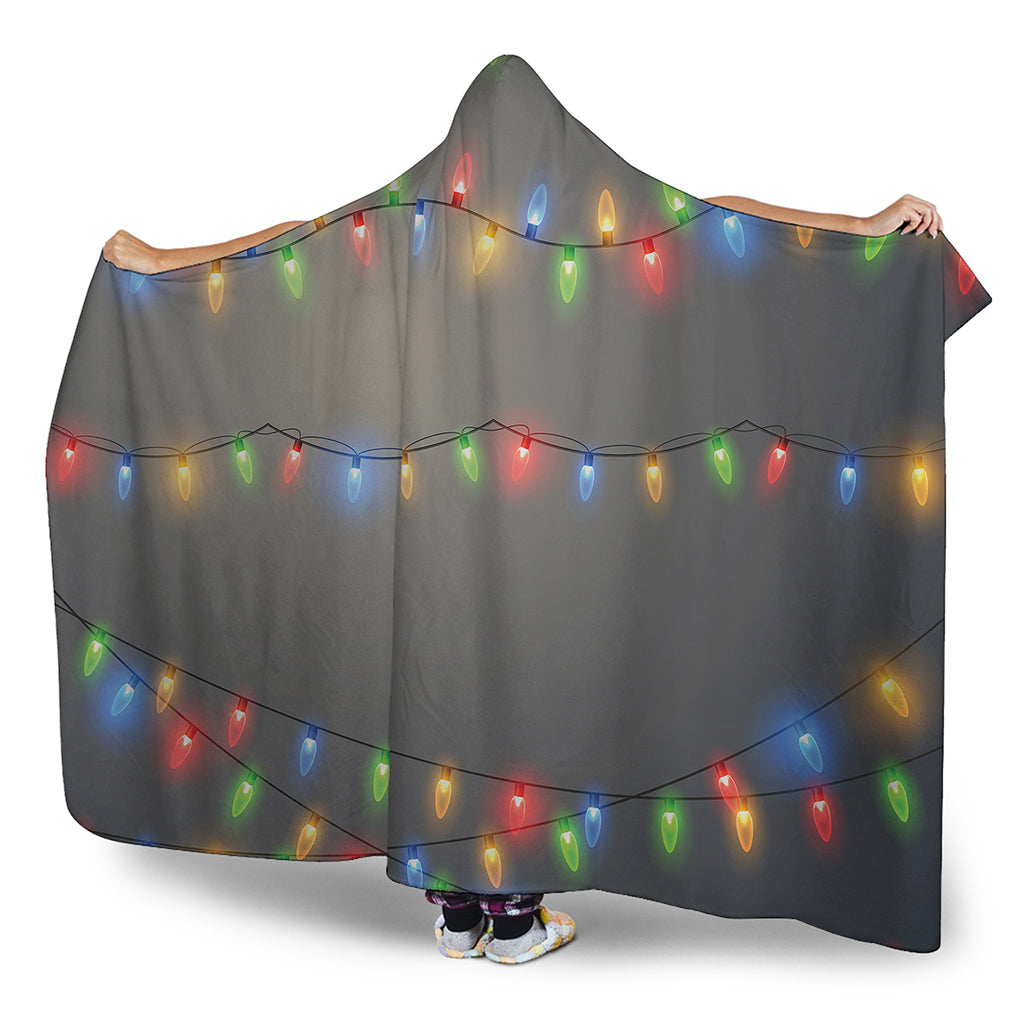 Colorful Christmas String Lights Print Hooded Blanket