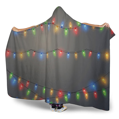 Colorful Christmas String Lights Print Hooded Blanket