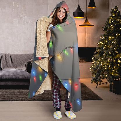 Colorful Christmas String Lights Print Hooded Blanket