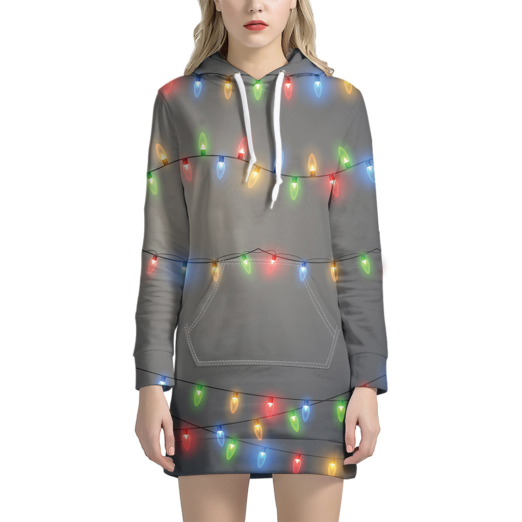 Colorful Christmas String Lights Print Hoodie Dress