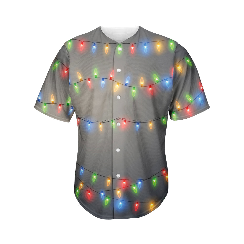 Colorful Christmas String Lights Print Men's Baseball Jersey