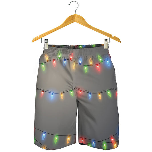 Colorful Christmas String Lights Print Men's Shorts