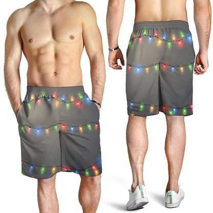 Colorful Christmas String Lights Print Men's Shorts