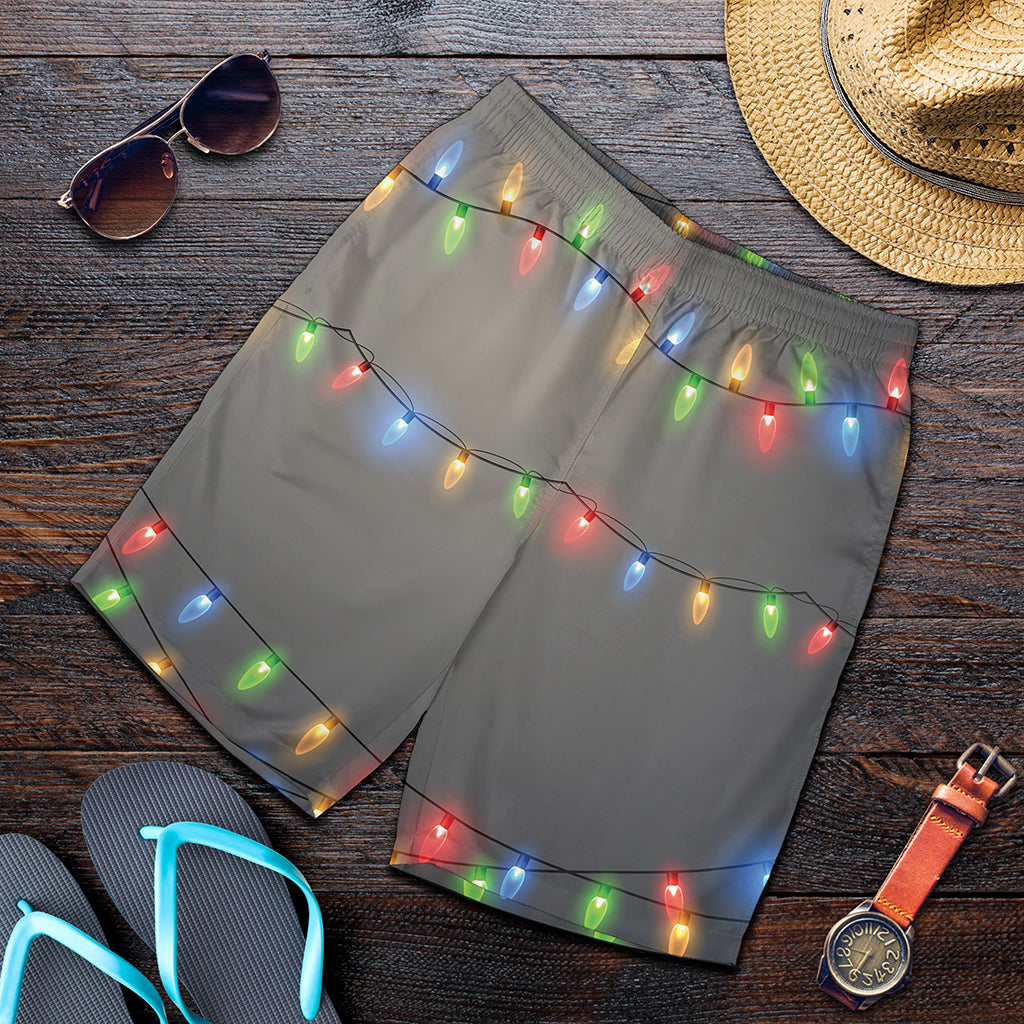 Colorful Christmas String Lights Print Men's Shorts