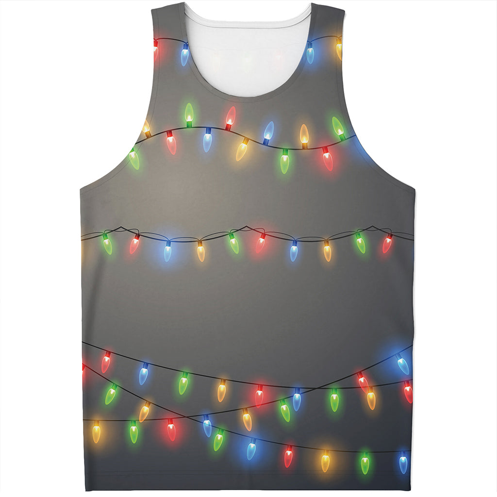 Colorful Christmas String Lights Print Men's Tank Top