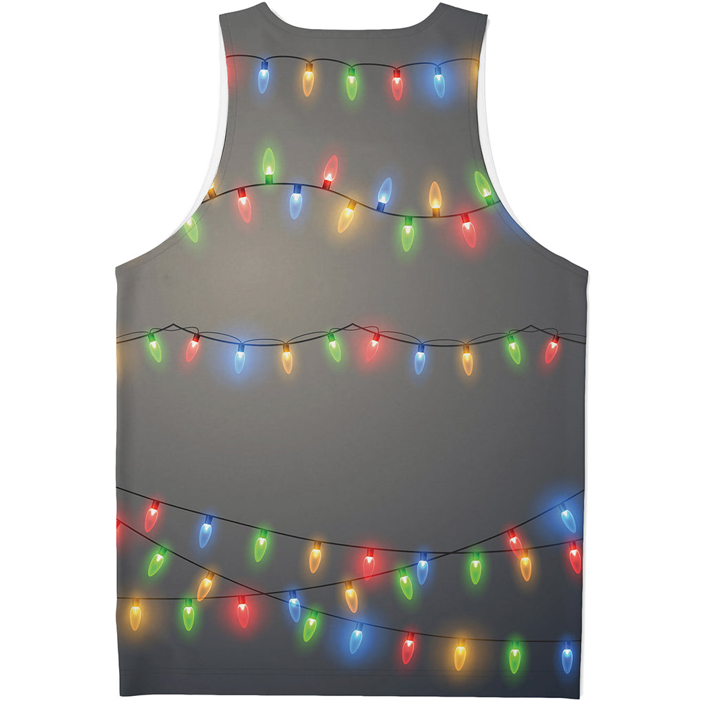 Colorful Christmas String Lights Print Men's Tank Top