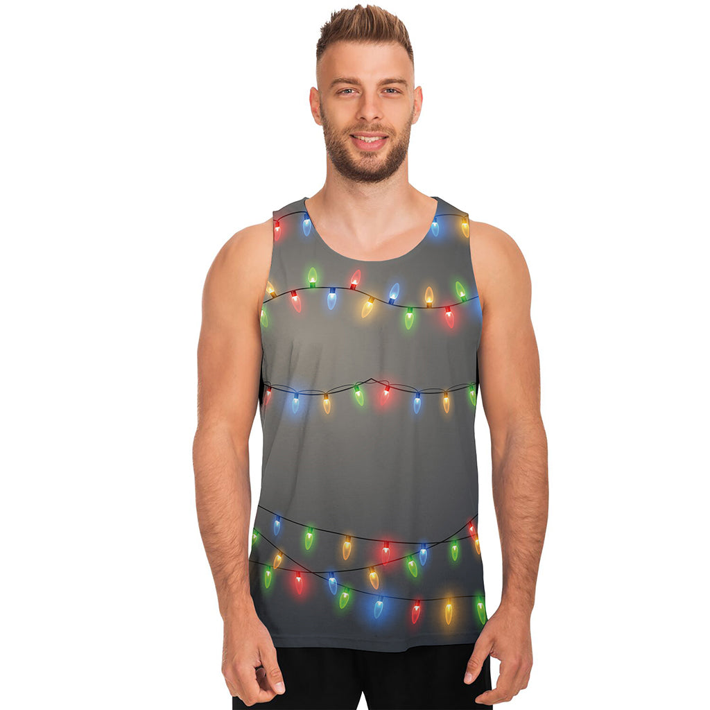 Colorful Christmas String Lights Print Men's Tank Top