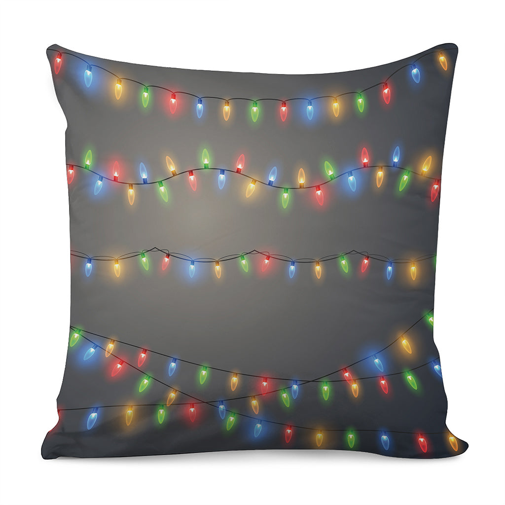 Colorful Christmas String Lights Print Pillow Cover