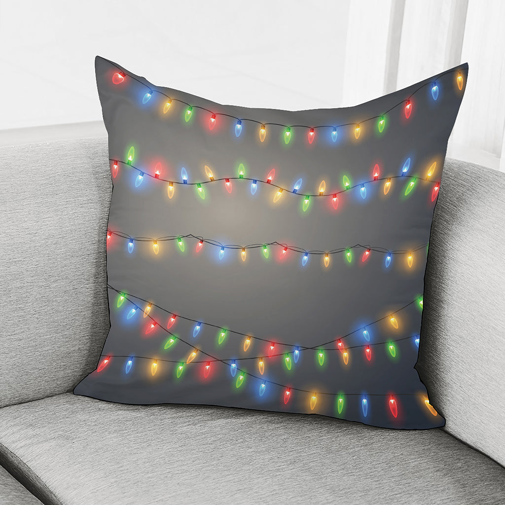 Colorful Christmas String Lights Print Pillow Cover