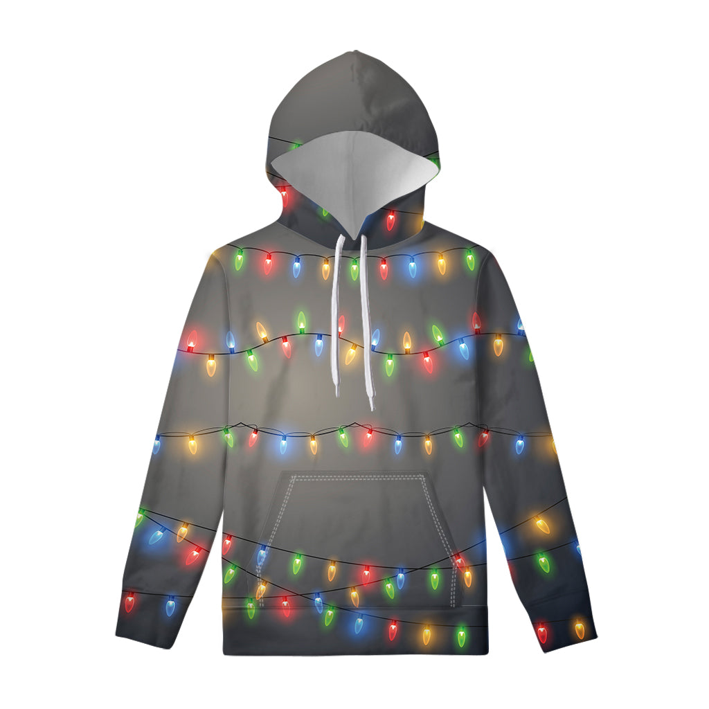 Colorful Christmas String Lights Print Pullover Hoodie