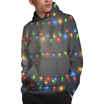 Colorful Christmas String Lights Print Pullover Hoodie