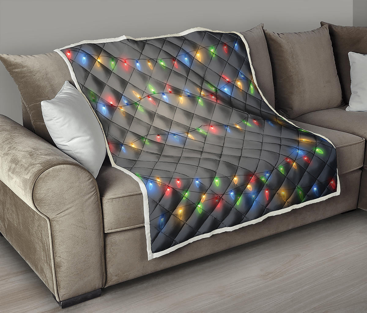 Colorful Christmas String Lights Print Quilt