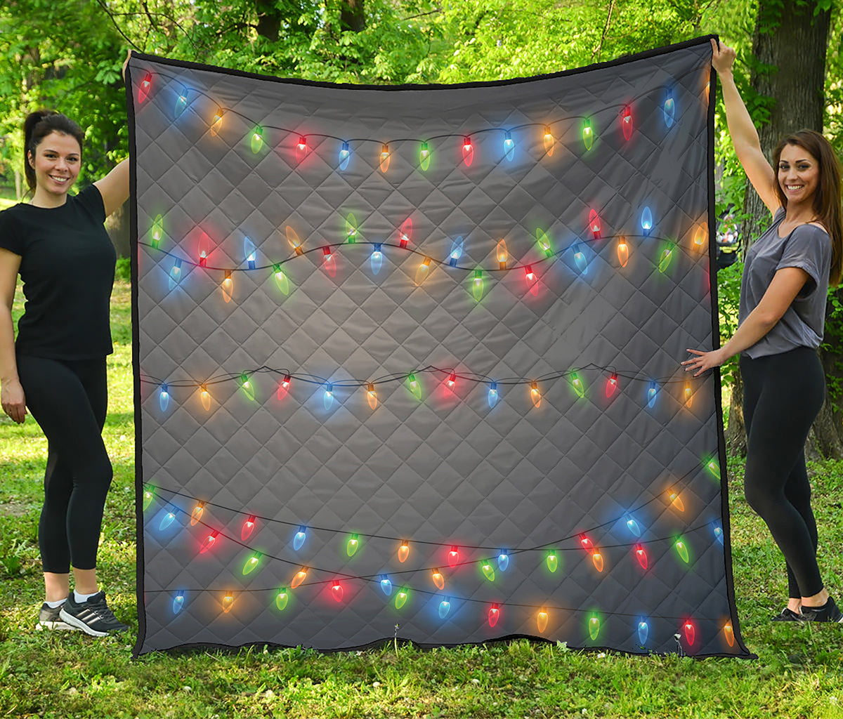 Colorful Christmas String Lights Print Quilt