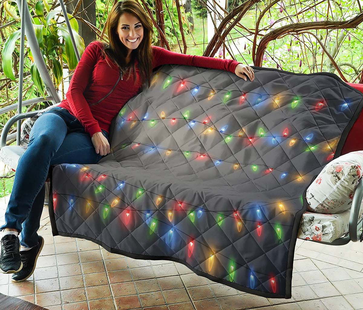 Colorful Christmas String Lights Print Quilt