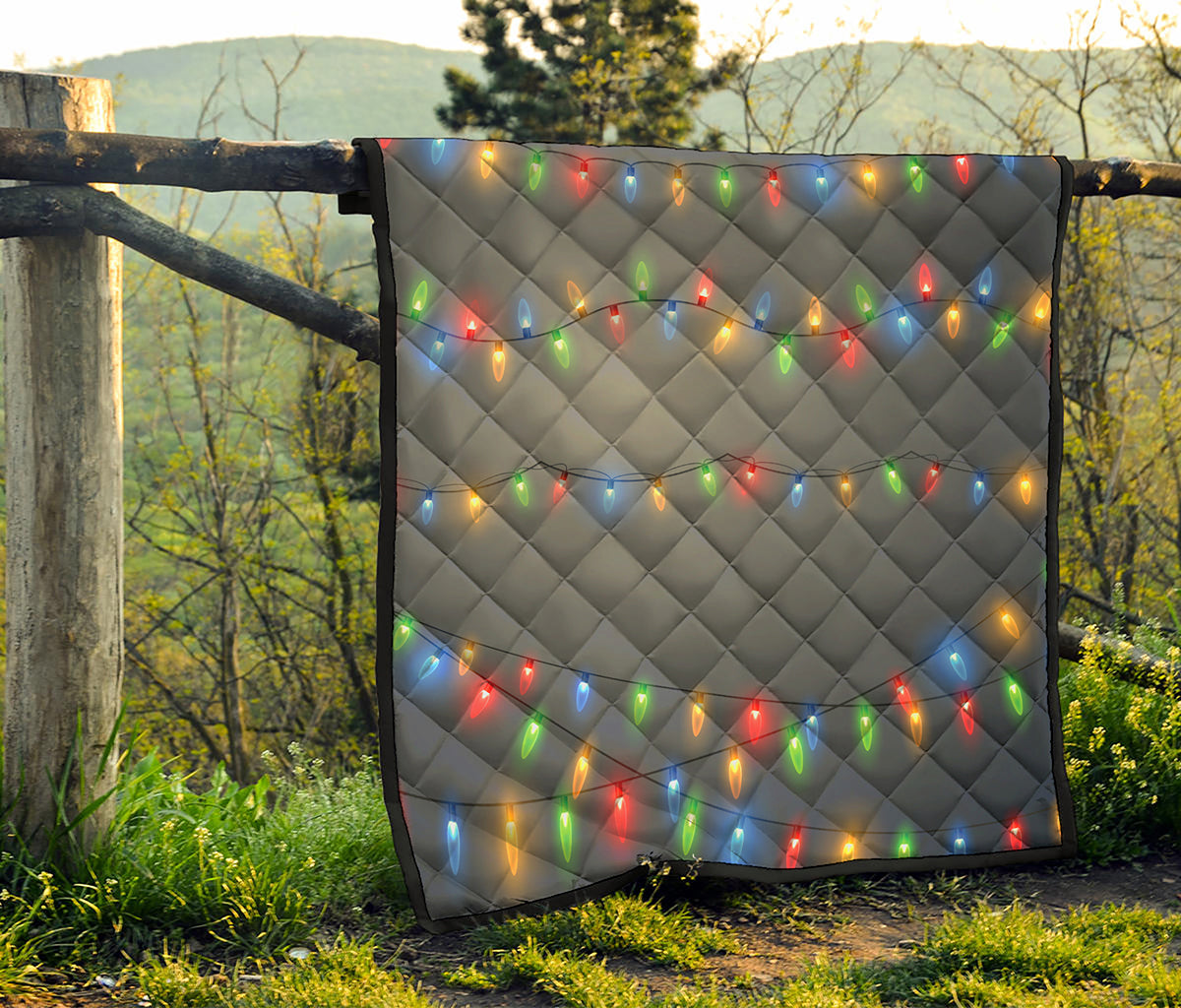 Colorful Christmas String Lights Print Quilt